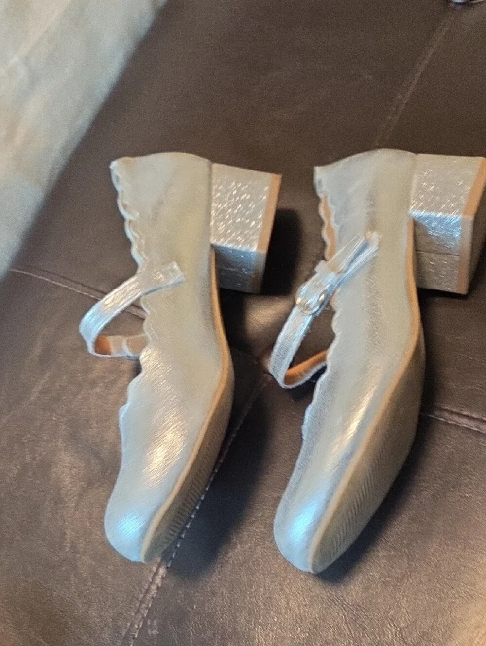 DV by Dolce Vita Kids Silver Mary Jane Flats with Scalloped Edge